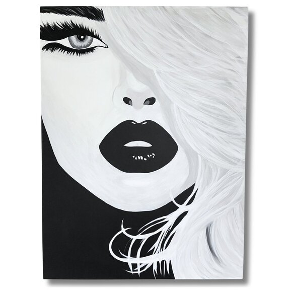 Hand-painted Art black and white woman, Acrylic paint, canvas 30x40 in - Picture 4 of 7